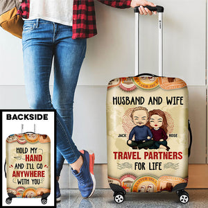 Hold My Hand - Personalized Luggage Cover - Gift For Couples, Husband Wife