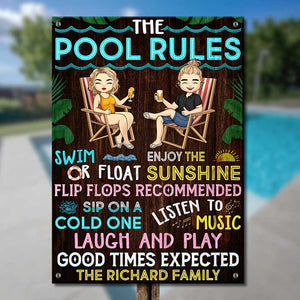 Pool Rules Good Times Expected - Personalized Metal Sign - Gift For Couples, Husband Wife
