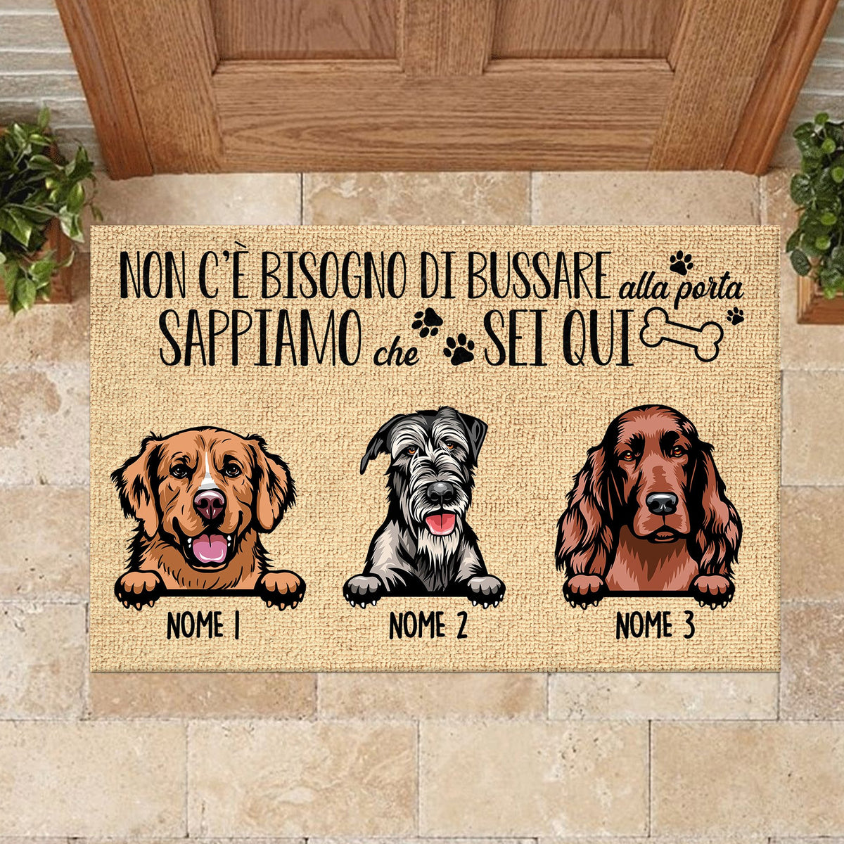 Non C'è Bisogno Di Bussare Alla Porta Italian - Funny Personalized Dog Decorative Mat.