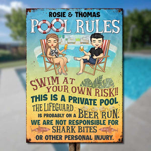 Swim At Your Own Risk - Personalized Metal Sign - Gift For Couples, Husband Wife