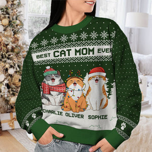 Merry Christmas Best Cat Mom Cat Dad - Cat Personalized Custom Ugly Sweatshirt - Unisex Wool Jumper - Christmas Gift For Pet Owners, Pet Lovers