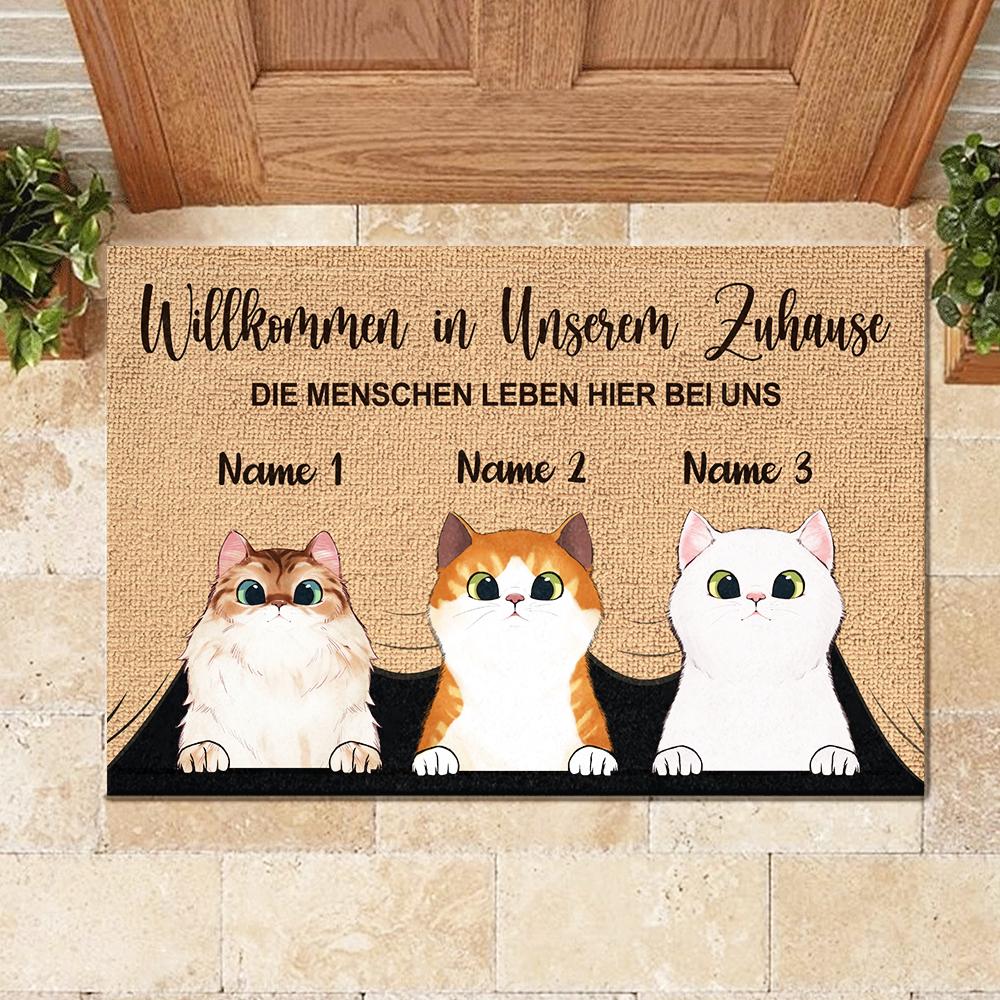 Willkommen in meinem Zuhause German - Funny Personalized Cat Decorative Mat (WT).
