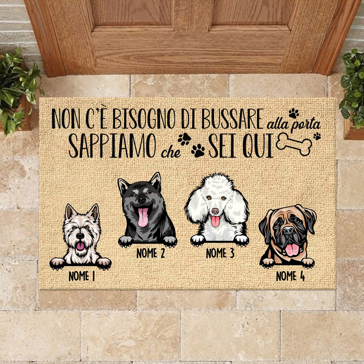 Non C'è Bisogno Di Bussare Alla Porta Italian - Funny Personalized Dog Decorative Mat.