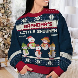Grandma's Little Snowmen - Family Personalized Custom Ugly Sweatshirt - Unisex Wool Jumper - Christmas Gift For Grandma, Grandparents