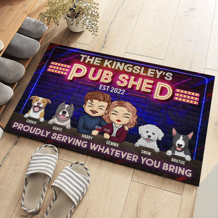Proudly Serving Whatever You Bring - Gift For Couples, Husband Wife, Personalized Decorative Mat.