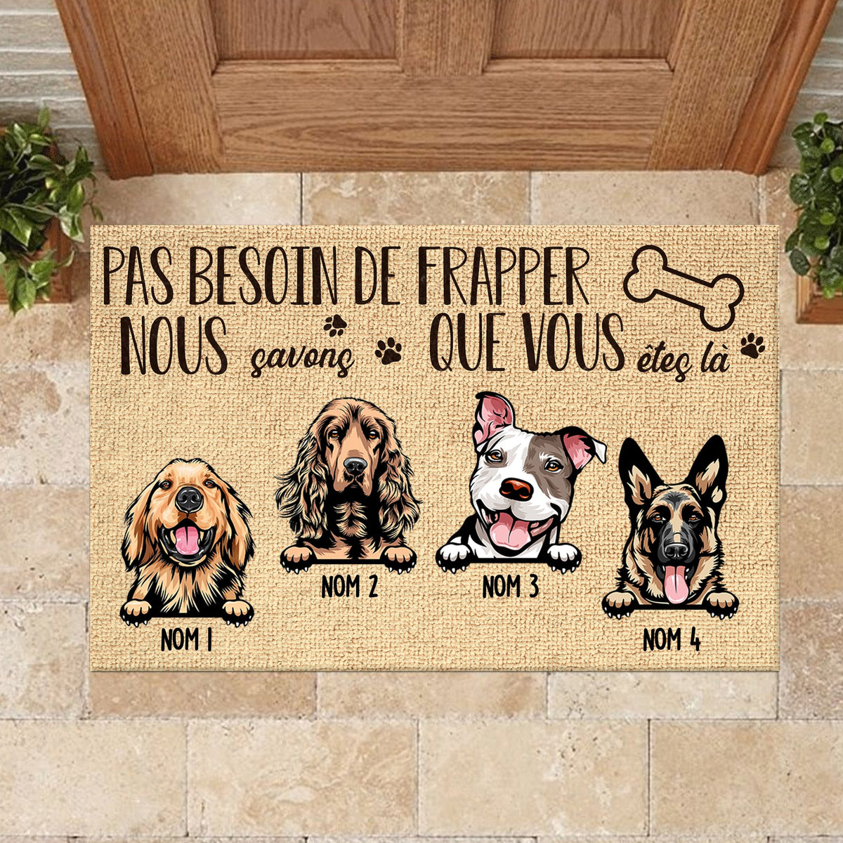 Pas besosin de frapper French - Funny Personalized Dog Decorative Mat.