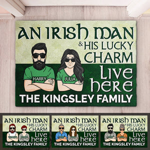 An Irish Man & His Lucky Charm Live Here - Gift For Couples, Husband Wife, St. Patrick's Day - Personalized Decorative Mat.