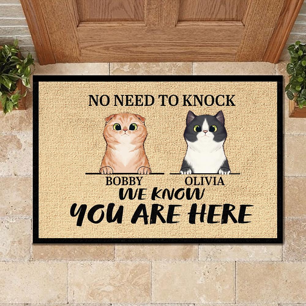 We Know You Are Here - Funny Personalized Cat Decorative Mat.