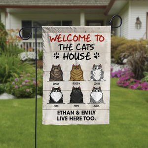 Welcome To The Cat's House Decorative Garden Flag - Funny Personalized Cat Garden Flag.