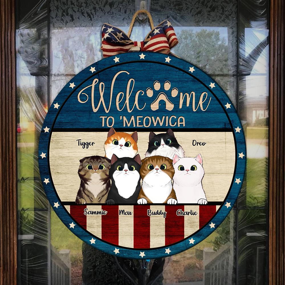 Welcome To 'Meowica - Funny Personalized Cat Door Sign.