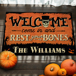 Come In And Rest Your Bones - Personalized Decorative Mat, Halloween Ideas..