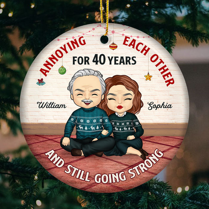We're Still Annoying Each Other This Christmas - Personalized Custom Round Shaped Ceramic Christmas Ornament - Gift For Couple, Husband Wife, Anniversary, Engagement, Wedding, Marriage Gift, Christmas Gift