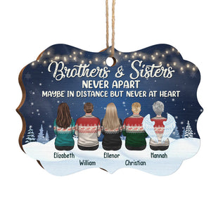 Brothers & Sisters Never Apart, Maybe In Distance But Never At Heart - Personalized Custom Benelux Shaped Wood Christmas Ornament - Gift For Siblings, Christmas Gift
