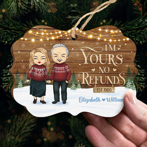 I'm Yours No Refunds Est Year - Personalized Custom Benelux Shaped Wood Christmas Ornament - Gift For Couple, Husband Wife, Anniversary, Engagement, Wedding, Marriage Gift, Christmas Gift