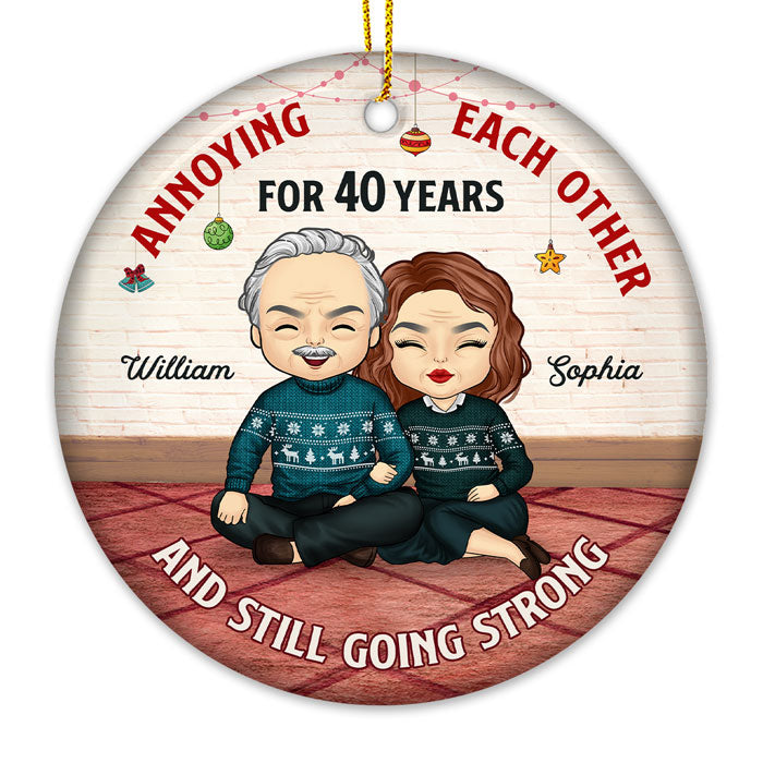 We're Still Annoying Each Other This Christmas - Personalized Custom Round Shaped Ceramic Christmas Ornament - Gift For Couple, Husband Wife, Anniversary, Engagement, Wedding, Marriage Gift, Christmas Gift