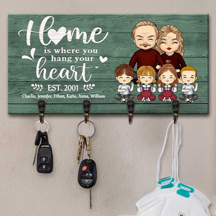 Home Is Where You Hang Your Heart - Personalized Key Hanger, Key