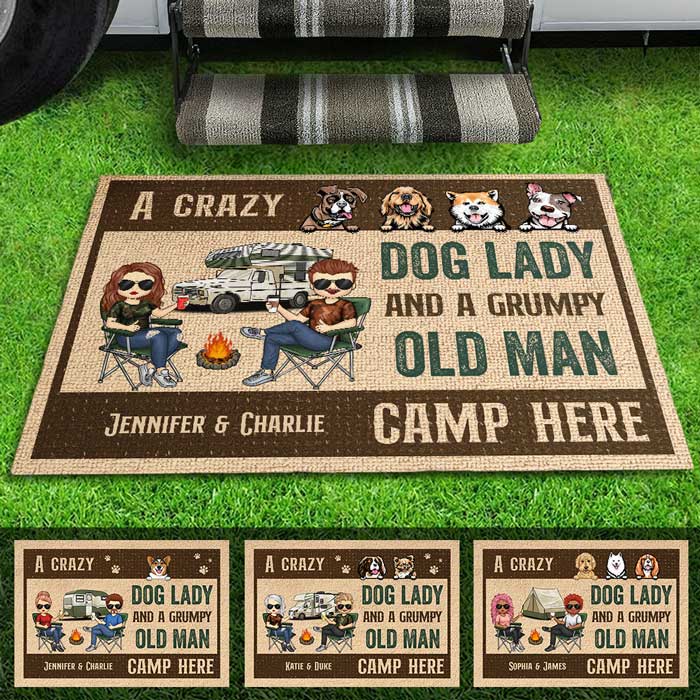 A Crazy Dog Lady Camp Here - Personalized Decorative Mat - Gift For Camping Lovers