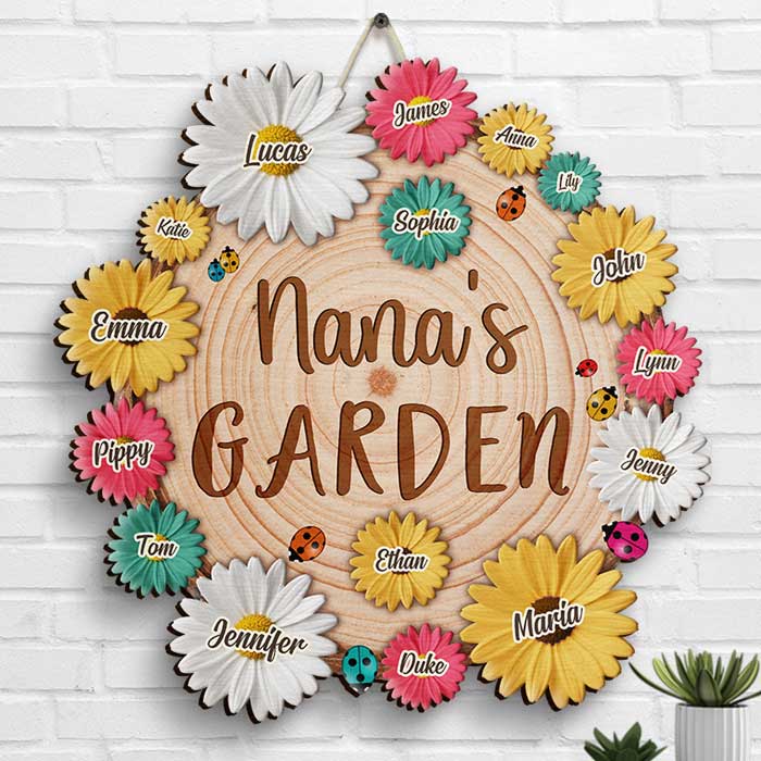 Fleurs du jardin de Nana - Cadeau pour maman, grand-mère - Panneau en bois personnalisé