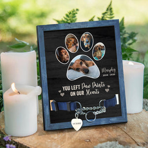 You Left Paw Prints On Our Hearts - Personalized Memorial Pet Loss Sign (11x9 inches).