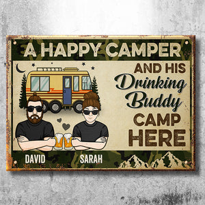 Camping Couple Drinking Buddies - Gift For Camping Couples, Personalized Metal Sign.