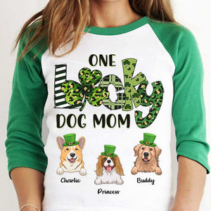 One Lucky Dog Mom - Personalized St. Patrick's Day Unisex Raglan Shirt.