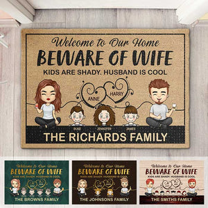 Beware Of Wife, Husband Is Cool - Personalized Decorative Mat - Gift For Couples, Husband Wife