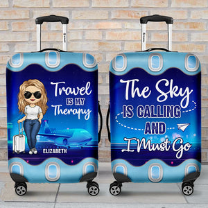 Travel Is My Therapy, The Sky Is Calling And I Must Go - Gift For Bestie - Personalized Luggage Cover