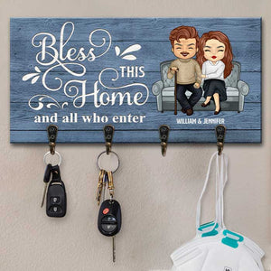 Bless This Home And All Who Enter - Personalized Key Hanger, Key Holder - Gift For Couples, Husband Wife