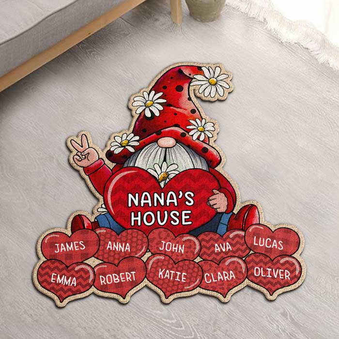 Nana & Kids Hearts - Personalized Shaped Decorative Mat - Gift For Mom, Grandma