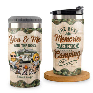 Camping Couple & Cool Dogs - Personalized Can Cooler - Gift For Couples, Gift For Camping Lovers