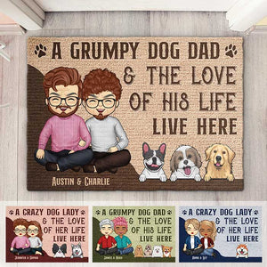 A Crazy Dog Lady & Her Love Live Here - Personalized Decorative Mat - Gift For Couples, Husband Wife