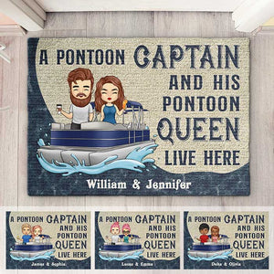 A Pontoon Captain And His Pontoon Queen - Personalized Decorative Mat - Gift For Couples, Husband Wife
