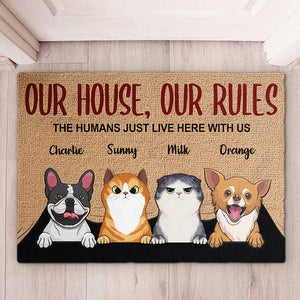 Our House, Our Rules - Personalized Decorative Mat - Gift For Pet Lovers