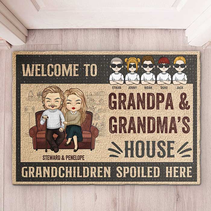 Welcome To Our House Grandkids Spoiled Here - Gift For Couples, Husband Wife - Personalized Decorative Mat