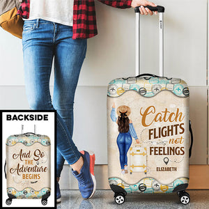 The Sky Is Calling And I Must Go, Catch Flights Not Feelings - Gift For Bestie, Personalized Luggage Cover