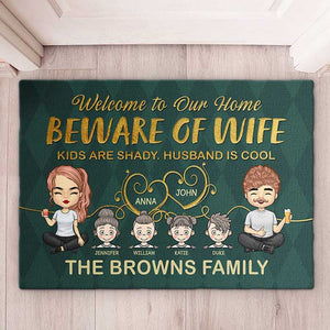 Beware Of Wife, Husband Is Cool - Personalized Decorative Mat - Gift For Couples, Husband Wife