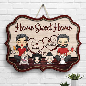 Our Home Sweet Home - Personalized Shaped Wood Sign - Gift For Couples, Gift For Pet Lovers