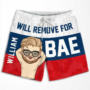Will Remove For Bae - Personalized Couple Beach Shorts - Gift For Couples, Husband Wife