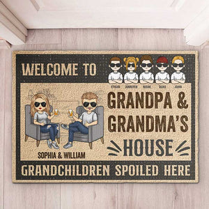 Welcome To Our House Grandchildren Spoiled Here - Gift For Couples, Husband Wife, Personalized Decorative Mat