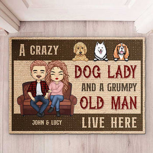 A Crazy Dog Lady & Her Man - Personalized Decorative Mat - Gift For Couples, Gift For Pet Lovers
