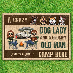 A Crazy Dog Lady Camp Here - Personalized Decorative Mat - Gift For Camping Lovers