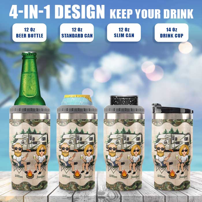 Reduce Can Cooler - 4-in-1 Stainless Steel Can Holder & Beer Bottle Holder, 4 Hours Cold - The Drink Cooler for 12oz Slim Cans, Regular Cans, Bottles