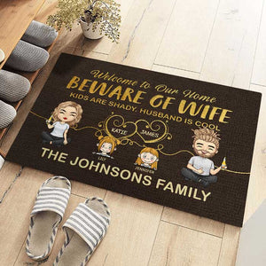 Beware Of Wife, Husband Is Cool - Personalized Decorative Mat - Gift For Couples, Husband Wife