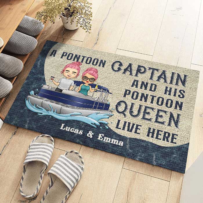 A Pontoon Captain And His Pontoon Queen - Personalized Decorative Mat - Gift For Couples, Husband Wife