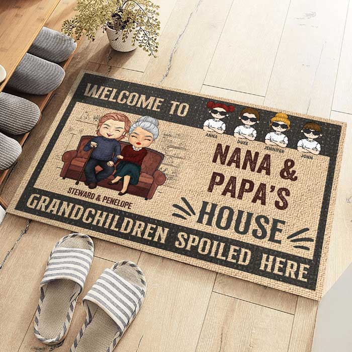 Welcome To Our House Grandkids Spoiled Here - Gift For Couples, Husband Wife - Personalized Decorative Mat