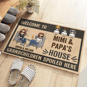 Welcome To Our House Grandchildren Spoiled Here - Gift For Couples, Husband Wife, Personalized Decorative Mat