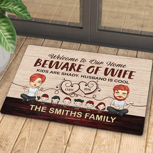 Beware Of Wife, Husband Is Cool - Personalized Decorative Mat - Gift For Couples, Husband Wife