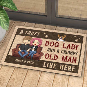 A Crazy Dog Lady & Her Man - Personalized Decorative Mat - Gift For Couples, Gift For Pet Lovers