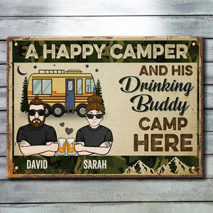 Camping Couple Drinking Buddies - Gift For Camping Couples, Personalized Metal Sign.