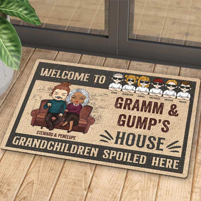 Welcome To Our House Grandkids Spoiled Here - Gift For Couples, Husband Wife - Personalized Decorative Mat